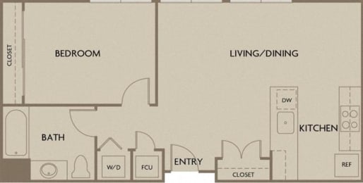 1 bed 1 bath 656 square feet floor plan One Bedroom (Urban Flats)