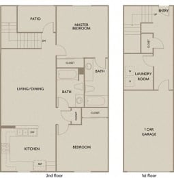 2 bed 2 bath 1252 square feet floor plan Waterfront Two Bedroom Townhouse
