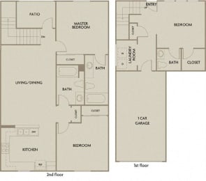 3 bed 2/2.5 bath 1482-1555 square feet floor plan