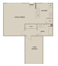 Studio 1 Bath 560 square feet floor plan Waterfront Studio