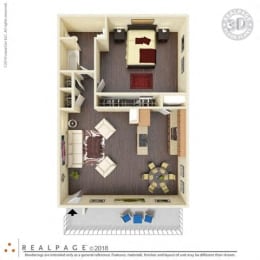 1 Bed, 1 Bath, 828 square feet floor plan Large 3d furnished