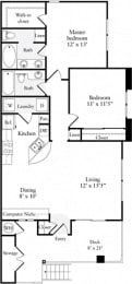 2 Bed 2 Bath 1001 square feet floor plan Plan A