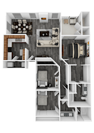 Caracas three-bedroom, two-bath apartment floor plan with 1,155 square feet, a patio and separate dining area in Henderson, NV.