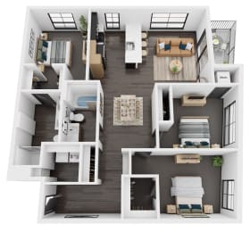 Floor Plan  this is a 3d floor plan of a three bedroom apartment at carbon31