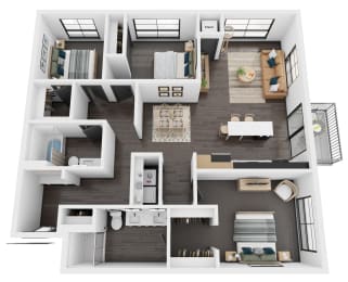 Floor Plan  a 3d floor plan of a house with a bedroom and a living room