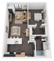 Floor Plan  this is a 3d floor plan of a 1 bedroom apartment at the carbon31