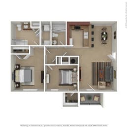 OakRidge_TN_Apartment_CentennialVillage_2 bedroom 2 bath 3D Furnished