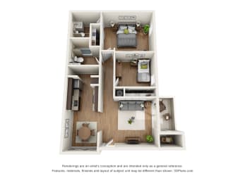  Floor Plan 2 Bed 2 Bath Renovated