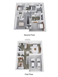a stylized floor plan with a first floor and a second floor