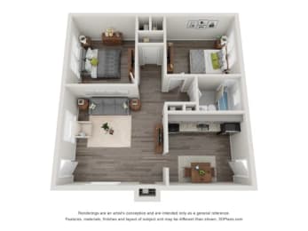  Floor Plan 2 Bed 1 Bath - Renovated