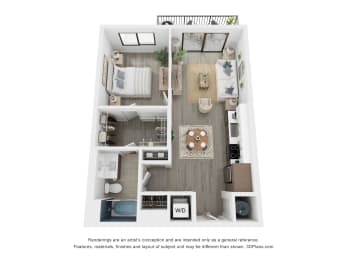 a 1 bedroom floor plan at the crossings at white marsh apartments in white marsh, md