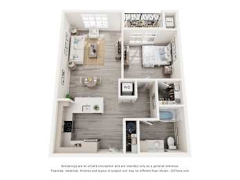 One Bedroom apartment floor plan at Creekline at Fairfield in Fairfield, CT.