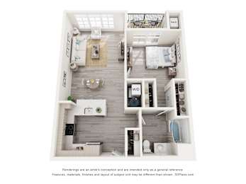 One Bedroom apartment floor plan at Creekline at Fairfield in Fairfield, CT.