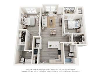 Two Bedroom apartment floor plan at Creekline at Fairfield in Fairfield, CT.