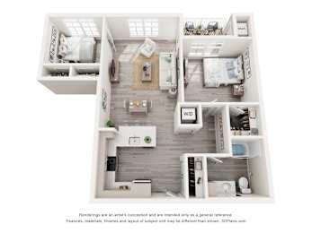 Two Bedroom apartment floor plan at Creekline at Fairfield in Fairfield, CT.