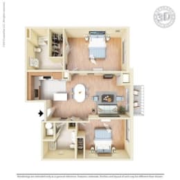 2 Bed - 2 Bath, 1113 square feet B2 floor plan
