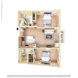 2 Bed - 2 Bath, 1194 square feet B8 floor plan