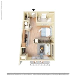 Studio 678 square feet  S1 floor plan