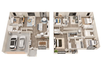 Two floor plans of a house with a kitchen, living room, and bedrooms.