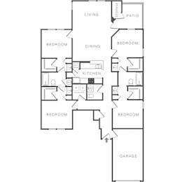 A black and white image of a house floor plan.