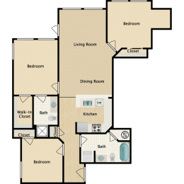 Plan D, 3 br, 2 ba, 1117 sq. ft.
