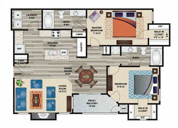 A floor plan of a house with a living room, dining room, kitchen, and multiple bathrooms.