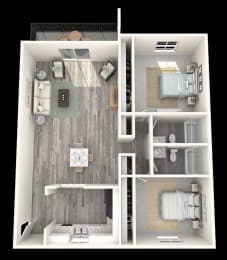 2 Bed, 2 Bath, 1100 sq. ft. Dogwood floor plan