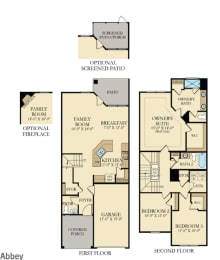 a floor plan of three story house with three bedrooms and a garage