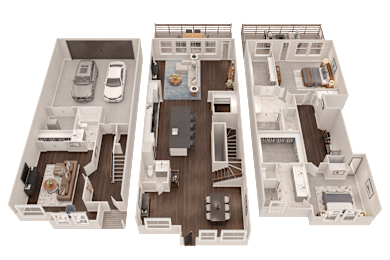 A set of three floor plans for a house.