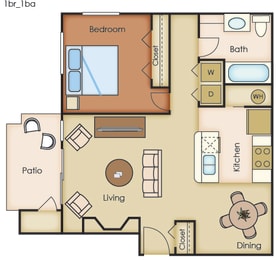 1 Bedroom 1 Bathroom Floorplan