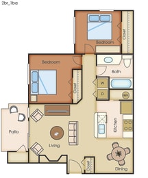 2 Bedroom 1 Bathroom Floorplan