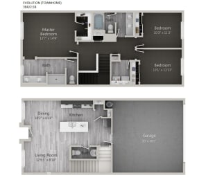 Evolution Townhome 3BR 2_5B 2D Floor Plan