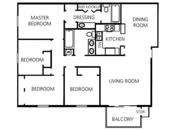 4 Bed - 2 Bath |1600 sq ft floorplan