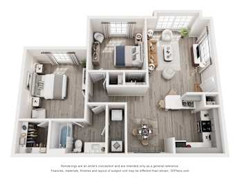 Flats on maples street 2b 1b 3d floor plan