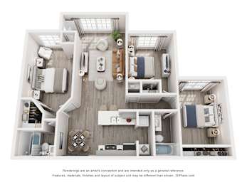Flats on maples street 3b 2b 3d floor plan