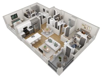 3d floor plan of a home with a living room and a dining room