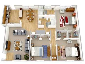 Audubon Briarcliff apartments in Atlanta Georgia photo of three bedroom floorplan