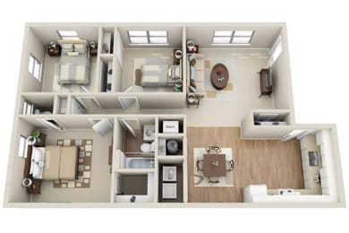 Brookview Apartments 3b1.5b 3D Floor Plan