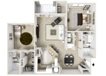 2 Bed - 2 Bath, 1177 square feet floor plan The Georgia