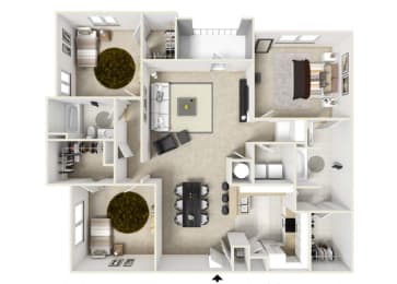 3 Bed 2 Bath, 1489 square feet floor plan The Virginia