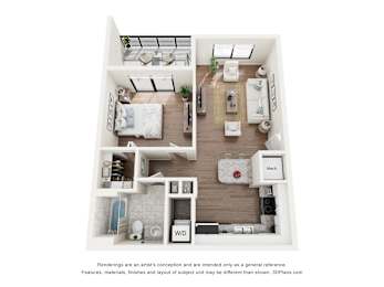 Luxury Apartments in Pompano Beach, FL – Gateway Luxury – 3D floorplan of our One bedroom apartment