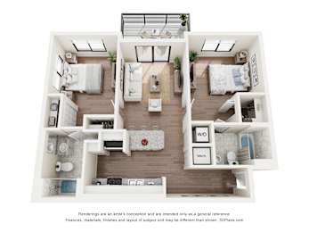 Apartments for Rent in Pompano Beach, Fl 33069- Gateway Luxury- 3D floorplan of our two bedroom with smaller balcony