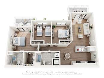 Pet-Friendly Apartments In Pompano Beach- Gateway Luxury- 3D floorplan of our three bedroom apartment
