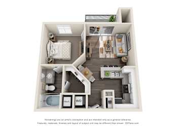 Modern Duluth, GA Apartments – Grande Club – A 3D floor plan of our one bedroom apartments