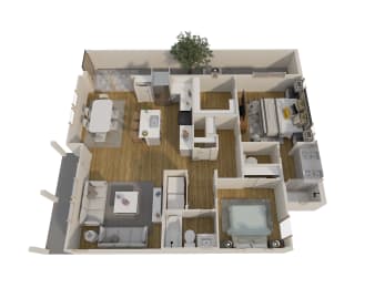 a 3d floor plan of a house with a bedroom and living room