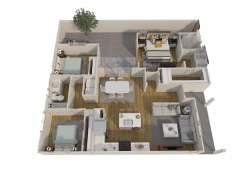 a 3d floor plan of a home with a bedroom and living room