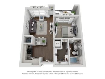 this is a 3d floor plan of a 824 square foot 1 bedroom apartment at the Heritage Towers Apartments lewisville tx apartments apartments near lewisville tx lewisville apartments