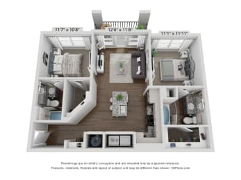 Photo of Heritage Towers floorplan showing a two bedroom layout with a private patio balcony Heritage Towers Apartments lewisville tx apartments apartments near lewisville tx lewisville apartments