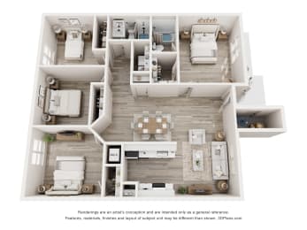 Austin, Texas Apartments -Huntington Meadows- 4 Bedroom 2 Bathroom 1239sq foot floorplan
