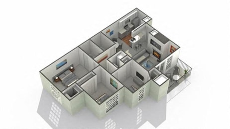 3d floor plan of a small apartment